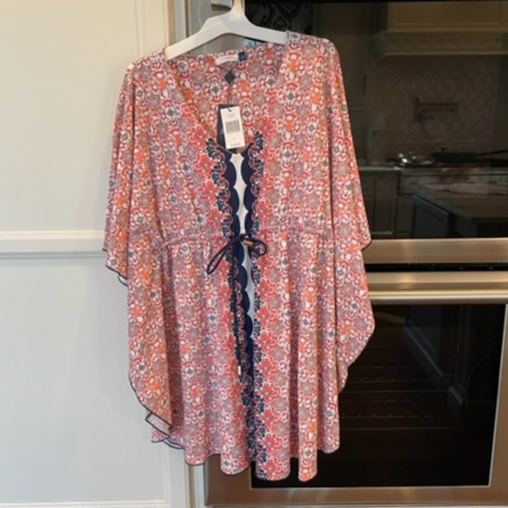 NWT Cabana Life Moroccan Mosaic each Coverup Size L Adjustable Cinched waist
